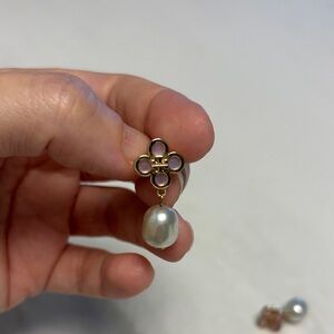 Gold and Pink Enamel Pearl Drop Earrings - Women's Jewelry